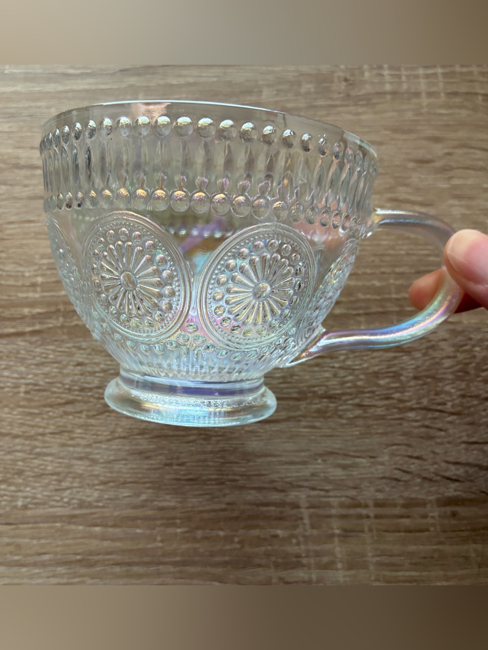 Iridescent Ornate Glass Teacup 🤍💕✨💕🤍✨